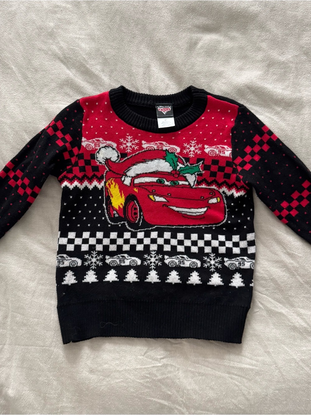 Disney Red & Black Lightning McQueen Holiday Sweater